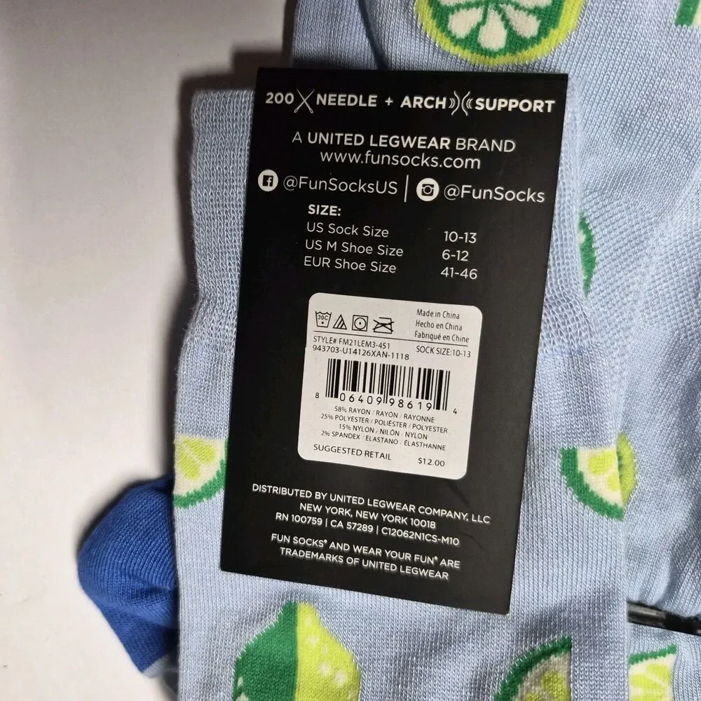 NWT Lot 6 Fun Socks Mens Blue Lime Citrus Patterned Novelty Dress Crew 10-13